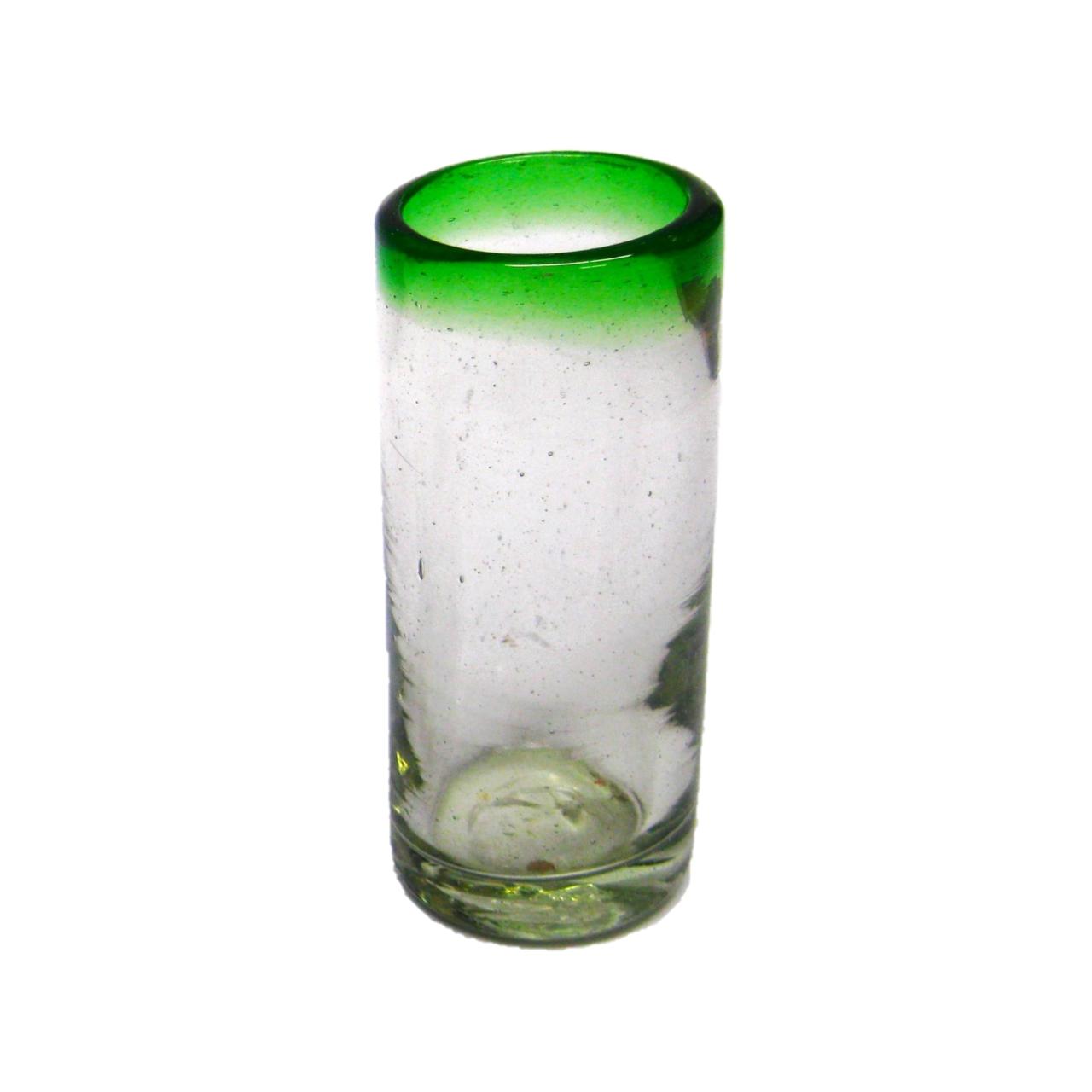 Wholesale Colored Rim Glassware / Emerald Green Rim 2 oz Tequila Shot Glasses  / These shot glasses bordered in emerald green are perfect for sipping your favourite tequila or any other liquor.